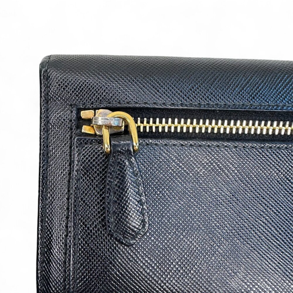 Prada Women's Long Saffiano Black Leather Bifold Ribbon Wallet - Picture 10 of 16